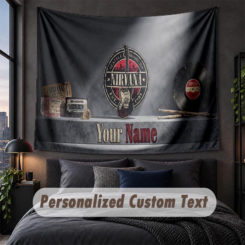 Custom Name Text Tapestry,Nirvana Decorative Wall Hanging, Background Tapestry For Home Bedroom