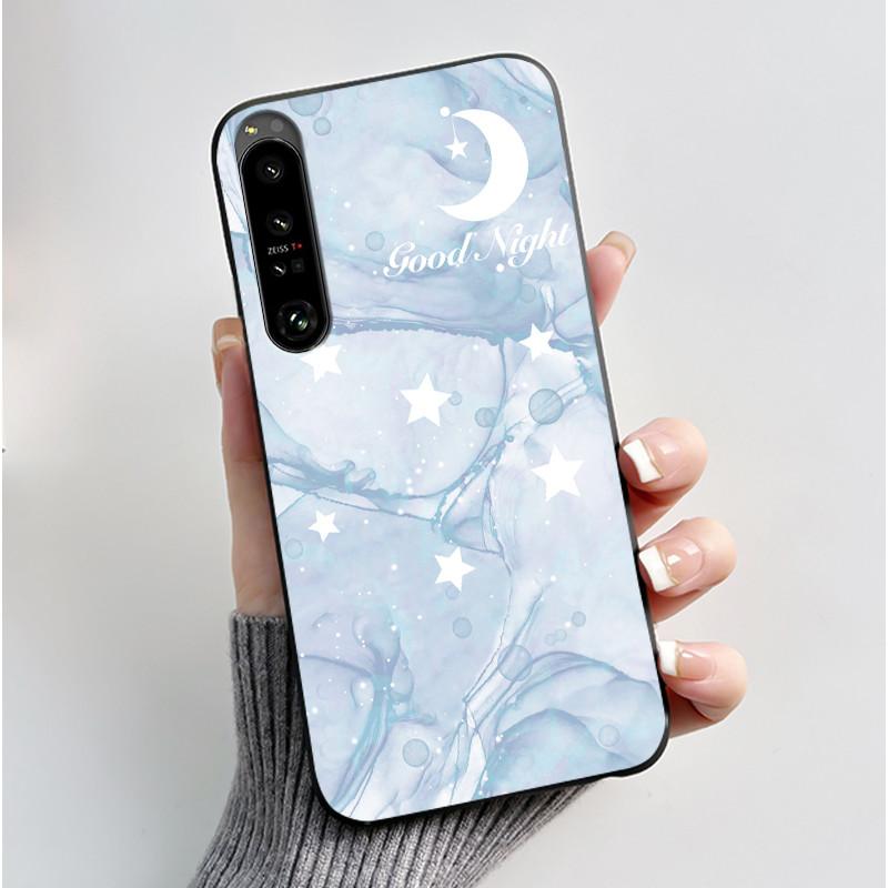 Cute Case For Sony Xperia 1 IV V II III Capa Coque Printing Shell Protective Cover Soft Silicone Cartoon Black Casing Fundas