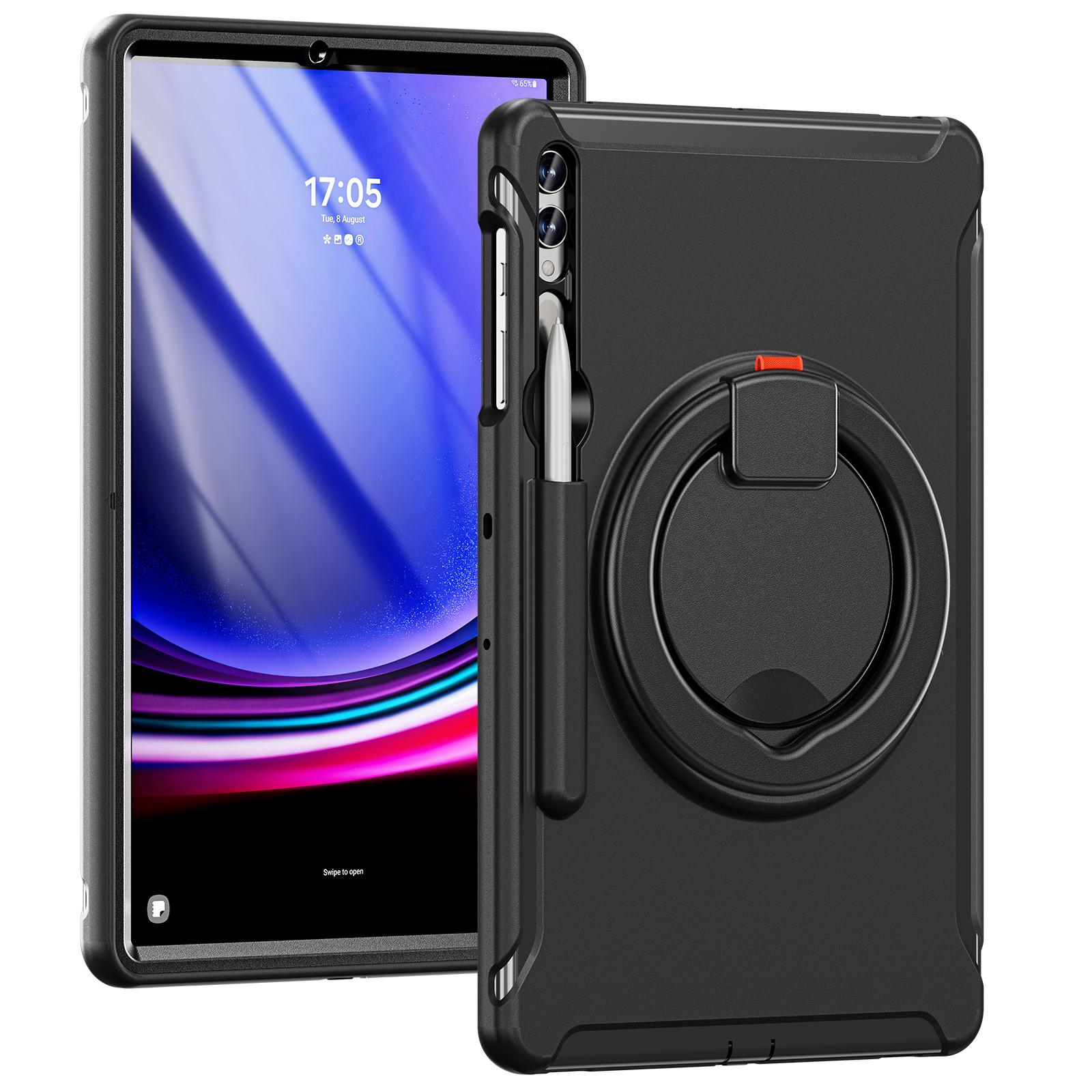 

For Samsung Galaxy Tab S10+ X826/S9 FE+/S7+ T970/Tab S7 FE T730/Tab S8+ X800/Tab S9+ X810 Case PC+TPU Rotating Kickstand Tablet Cover with Pen Holder Black