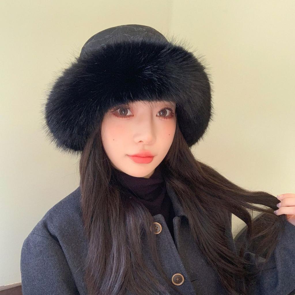 Autumn and Winter New Hat Women's Imitation Mink Bucket Hat Winter Warm Plush Thickened Mongolian Hat