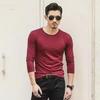 Men's Slim Fit Long-Sleeve Round Neck T-Shirt - Solid Color Autumn Top