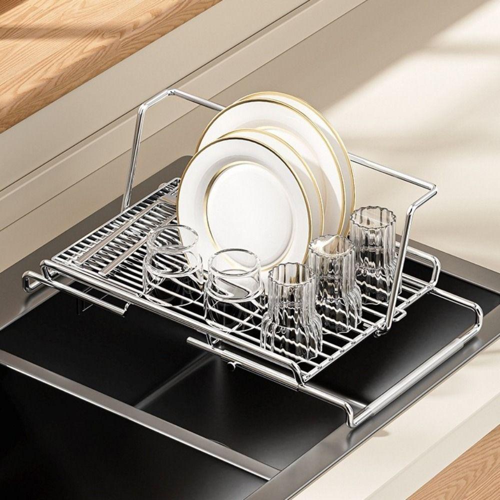 Adjustable Sink Drain Basket Non-Slip Dish Drying Rack Tableware Storage Shelf  Basin