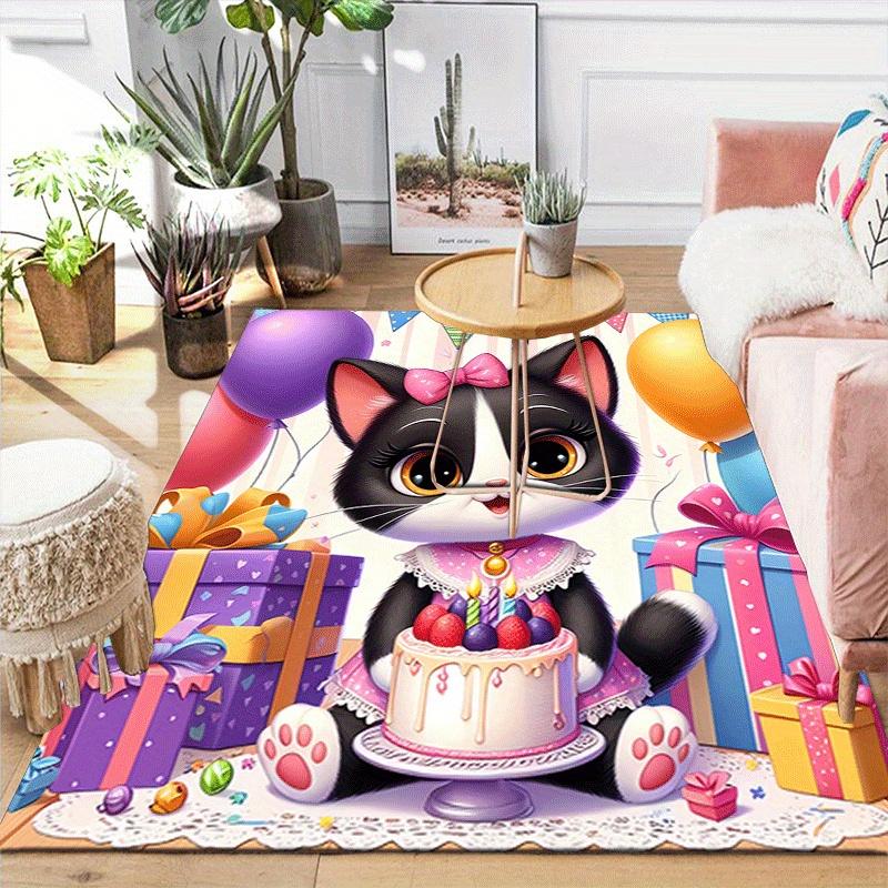 1pc Birthday cat Design Area Rug - Soft, Anti-Slip, and Durable Gaming Room Decor for Bedroom