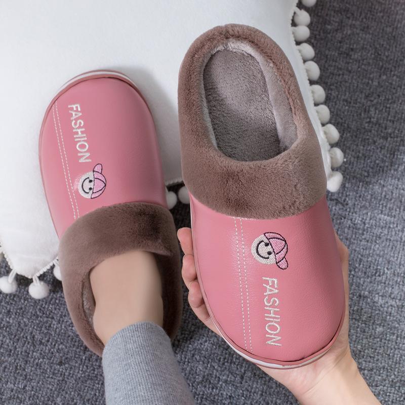 New plush slippers women's thick-soled waterproof cotton slippers autumn and winter home men's non-slip couple soft-soled slippers