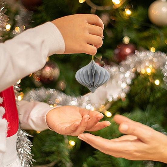 Christmas Paper Honeycomb Ornaments for Tree 3D Paper Honeycomb Lantern with Glitter Edge for Vintage Neutral Christmas Party Home Decor