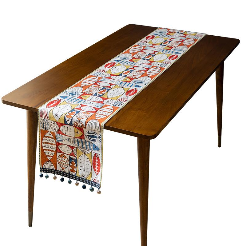 Table Flag Christmas Year Fish Chenier Tassel Household Tablecloth Polyester Tablecloth Fresh Table Flag