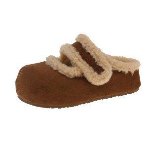 

Retro plush shoes Velcro cotton shoes women s winter new flat-bottomed French casual warm and comfortable 35 коричневый