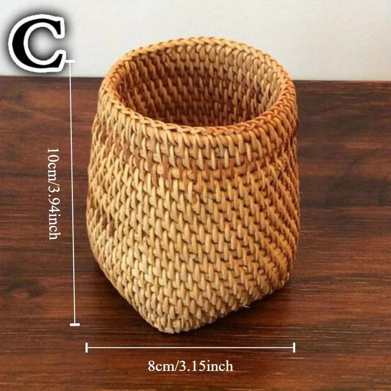 1pc Handwoven Storage Basket Organizer, High-Quality Natural Brown Woven Weave, Tableware Holder for Kitchen Utensils