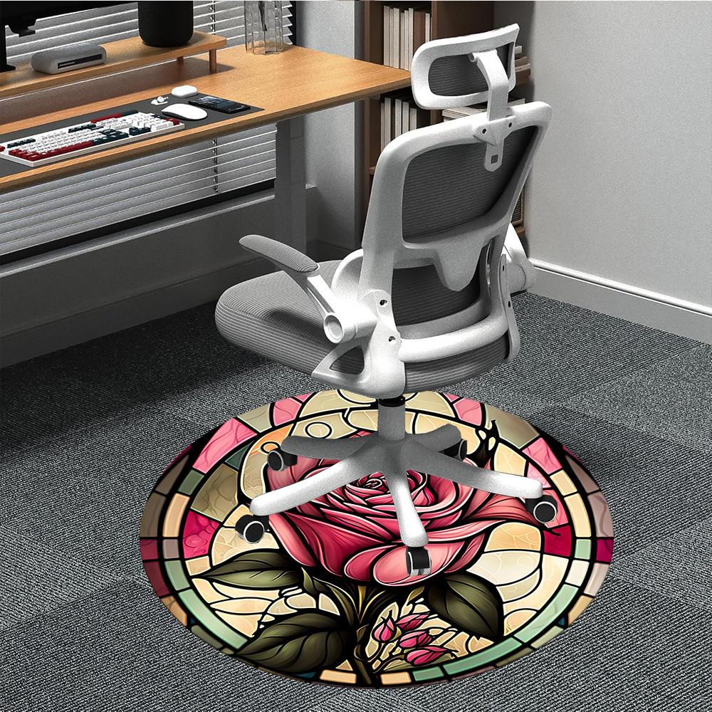 

1pc Rose Window Office Round Area Rug, Under Office Chairs Bedroom Living Room Home Decor, Room Deco 80cm