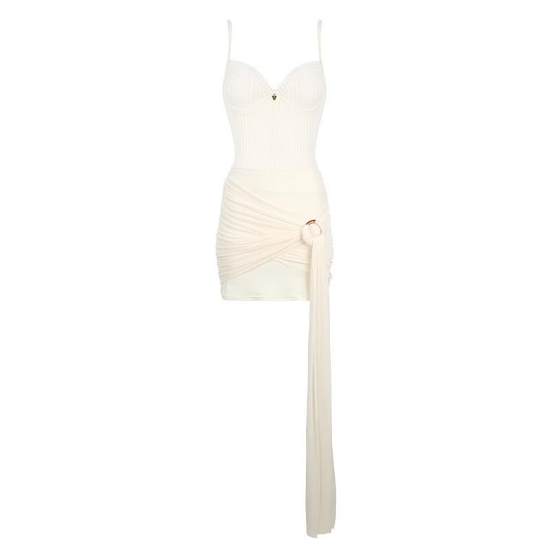 High-end Pure Desire Style Striped Milk White Thin Chest Sexy Seaside Hot Vacation One-piece Swimsuit Woman