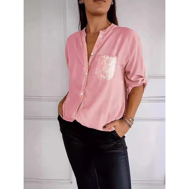 Glitter Fashion Women's Slim Fit Shirt Sequins Fashion Women Slim Fit Shirts