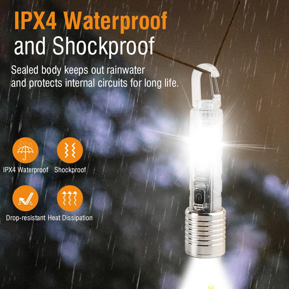 Mini Flashlight Keychain Super Bright Zoom Rechargeable Torch Outdoor Emergency Camping Fishing Work Lights UV Tiki Lamp