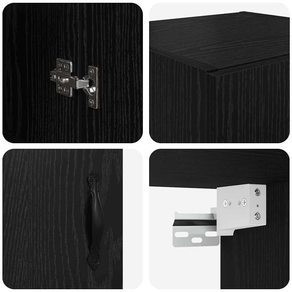 Wall Mounted Cabinet Black Oak Effect 34.5 X 34 X 90 Cm