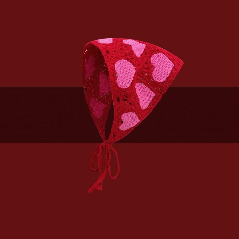 Korean Sweet Heart Hair Scarf Handmade Crochet Hollow Triangle Headband Towel Sweet Cute Strap Hair Bag Headscarf Hat