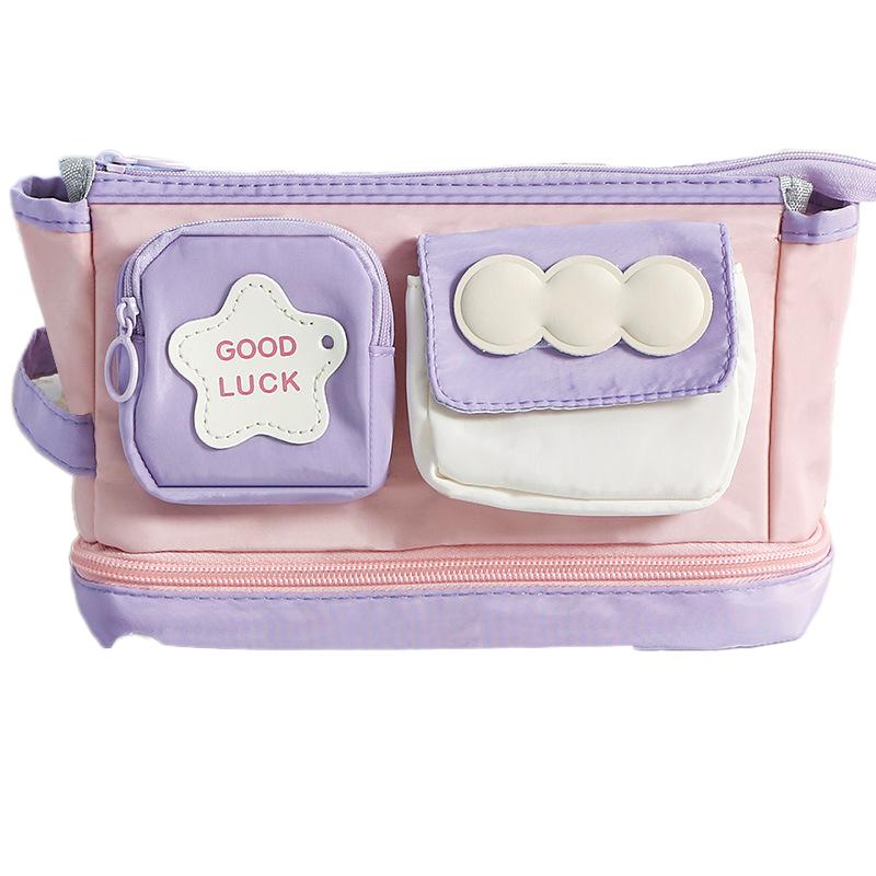 

Multi Functional Handheld Dopamine Pencil Case Cute Contrasting-color Large Capacity Primary and Secondary School Stationery Bag фиолетовый