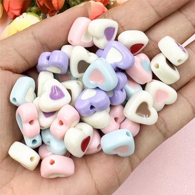Beaded Materials 14.4*12.9mm Jewelry For Bracelet Earring Making Two Color Love Heart 60pcs Loose Beads DIY Jewelry Accessories Acrylic