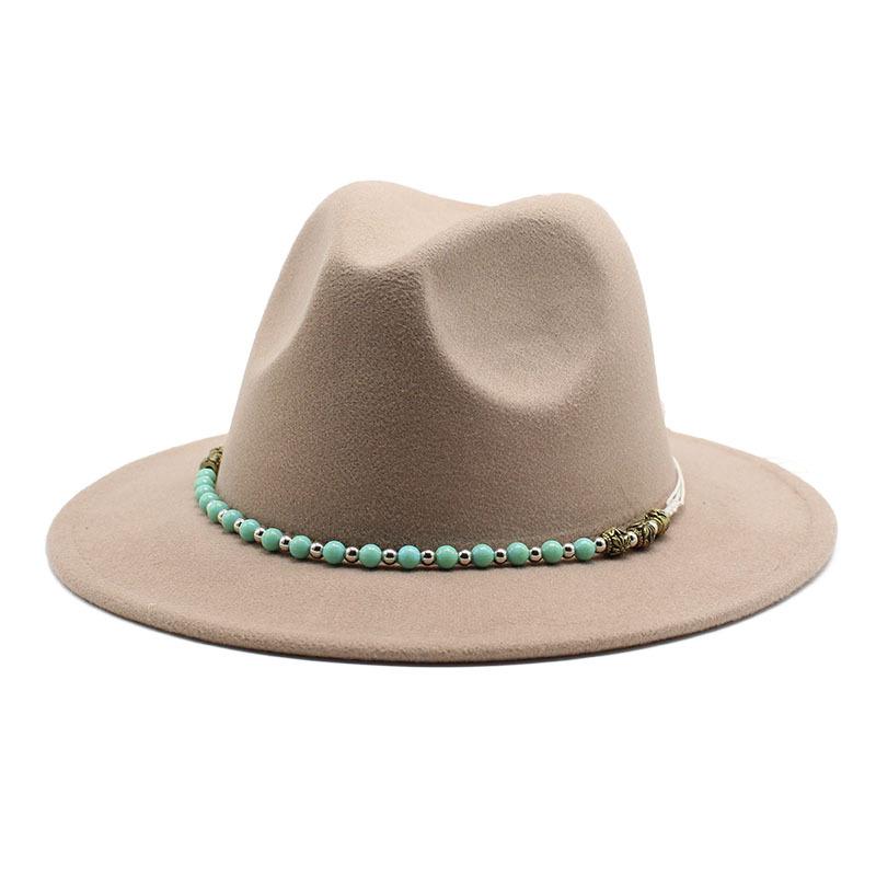 Chain Woolen British Retro Jazz Hat Big-Brimmed Top Hat Woolen Hat Retro Big-Brimmed Hat White Top Hat