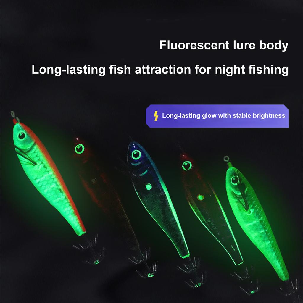Fishing Squid Jigs Cuttlefish Lures Double-Layer Rust-Proof Luminous Shrimp Prawn Sleeve Jig Hooks for Saltwater Fishing