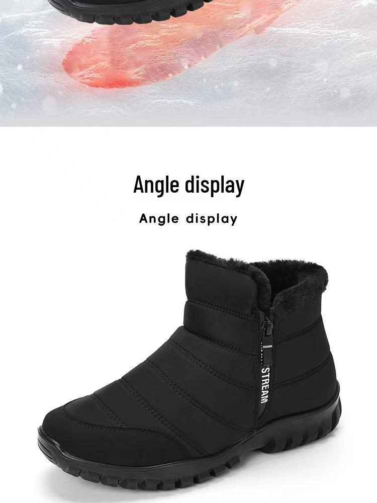 Men's Winter High-Top Snow Boots: PU Outsole, Thick Warm Cotton, Double Zipper, Waterproof, for Middle-Aged and Elderly