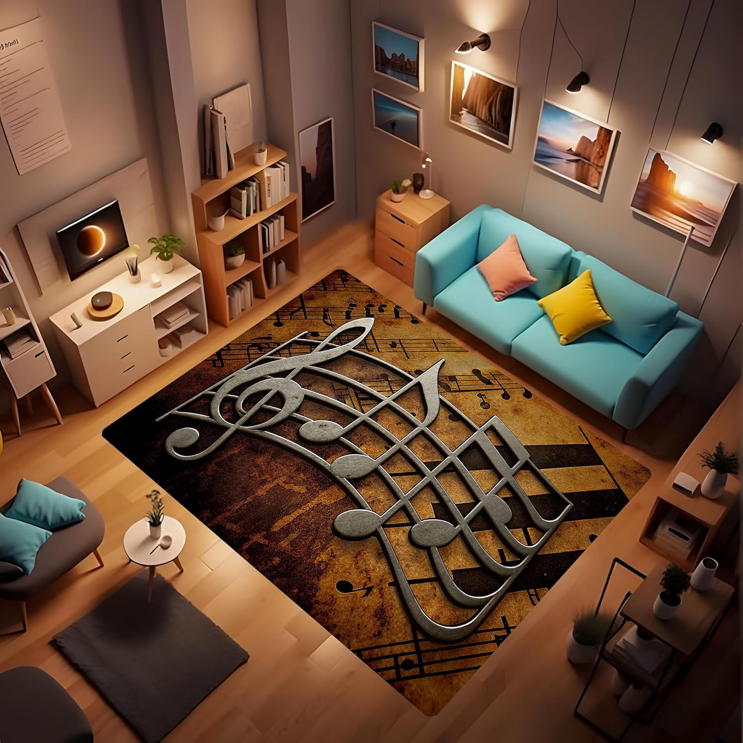 

Non-Slip Music Note Rug, Soft Microfiber Mat for Bedroom Living Room, Modern Musical Theme Floor Carpet 50x80cm