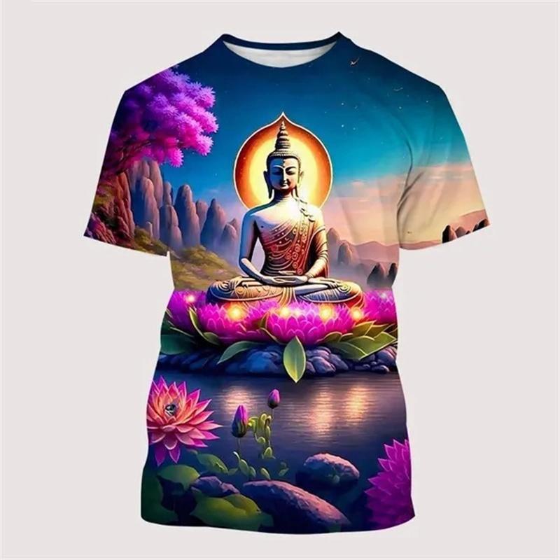 

3D Printed Buddha Shakyamuni T Shirt Men s Buddhism Pattern Tees Summer Harajuku Round Neck Tops Oversized T-Shirts Short Sleeve 5XL
