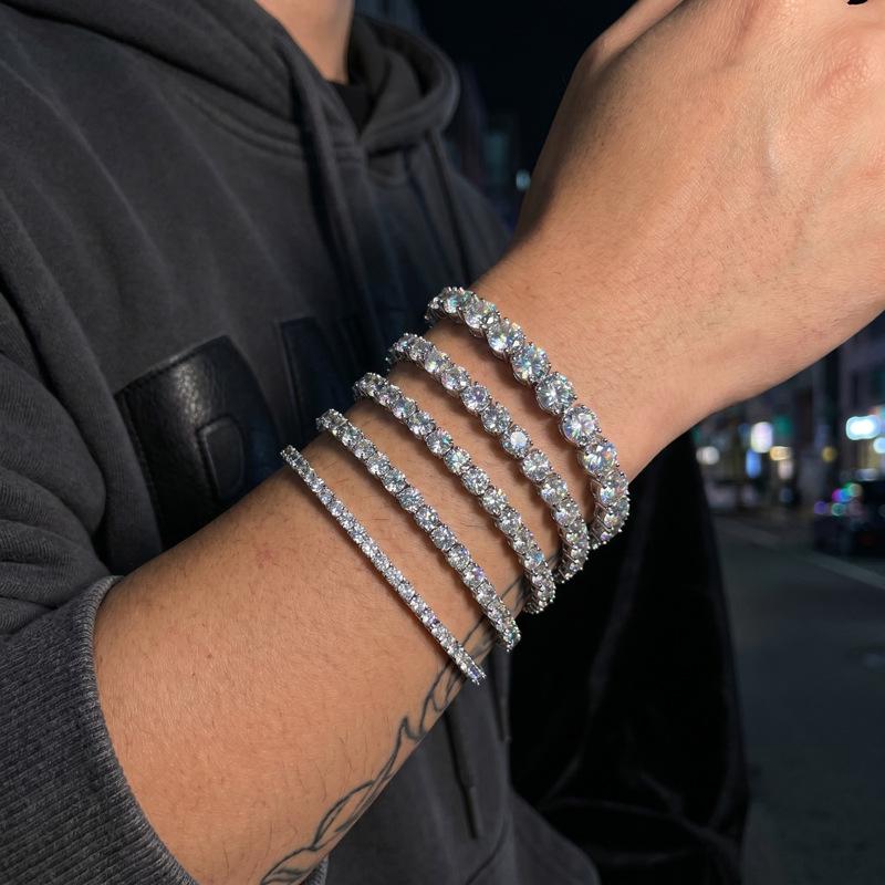 Moissanite Inlaid Sterling Silver Tennis Bracelet - Hip Hop Light Luxury Style