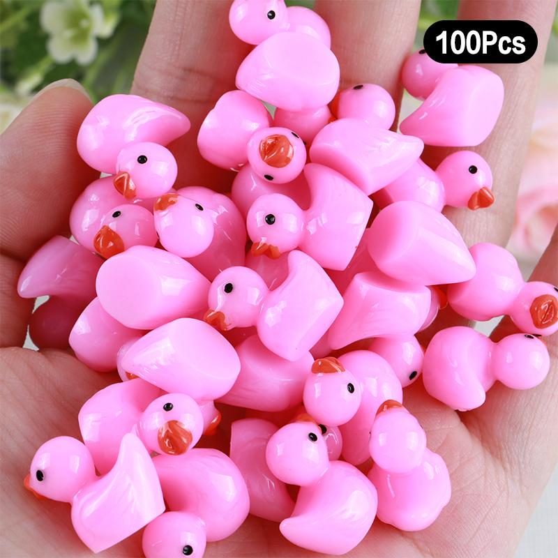 100Pcs Cartoon Cute Mini Luminous Little Duck Home Decor Resin Crafts Miniatures Ornaments Kawaii Desktop Decoration Gifts