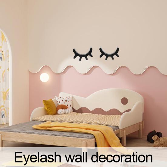 2Pcs/Set Wooden Eyelash Wall Decoration Rustic Black Sleeping Eyes Wall Art Sculpture