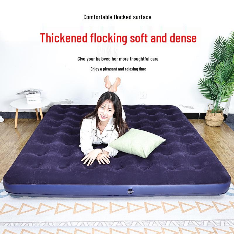 Portable Outdoor Inflatable PVC Air Mattress - Thickened Flocked Design for Home & Camping