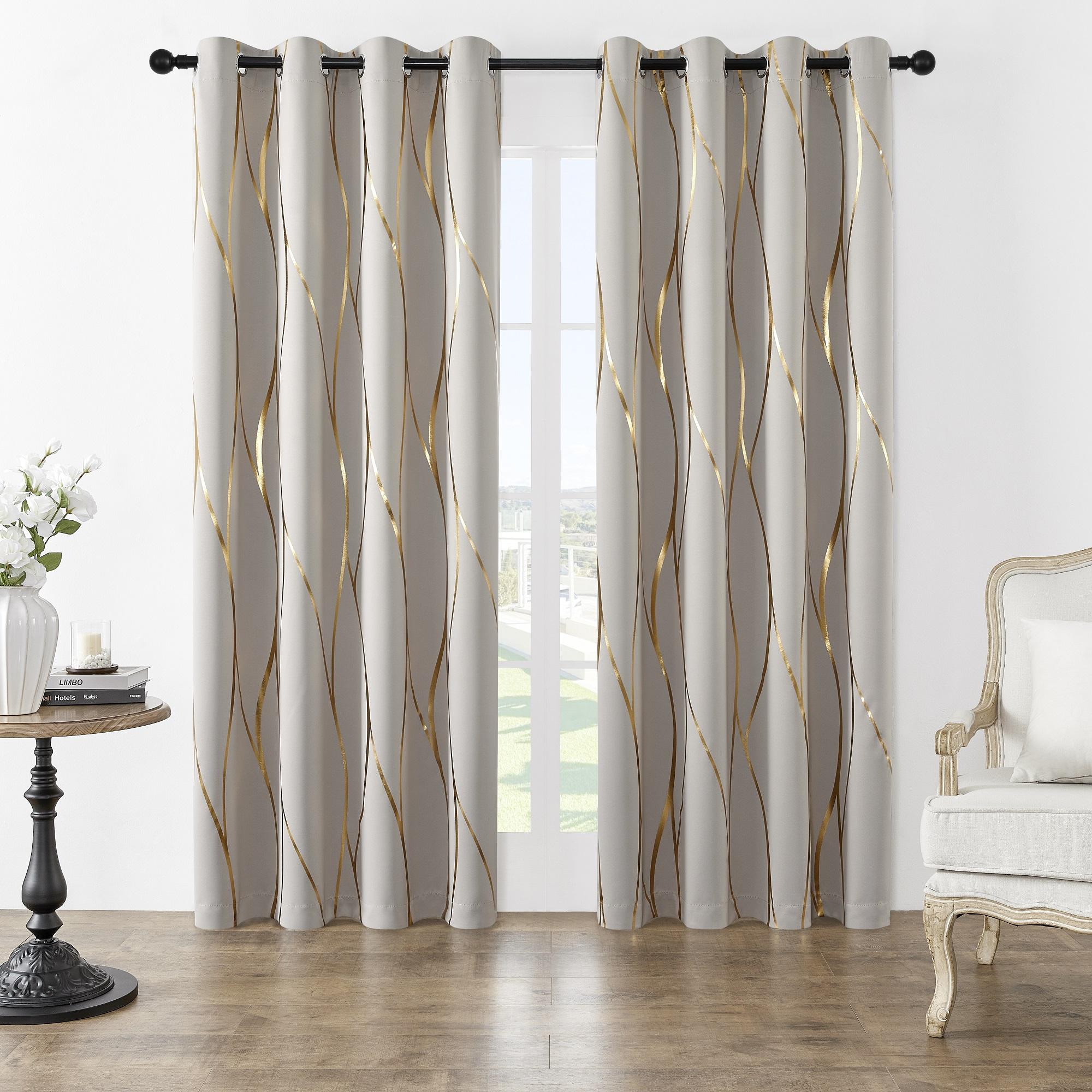 

Упаковка з 2 затемнених штор, люверсів, теплоізоляційна кімната, затемнена хвилями, надрукована фольгою для спальні 52 84 inch&Grommet Top