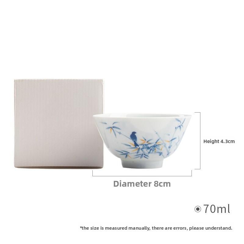 Hand Painted Bird Teacup Ceramic Cups Bamboo Chinese Tea Cup Set Teaware Bowl For Tea Ceremony White Flower Coffee Mugs