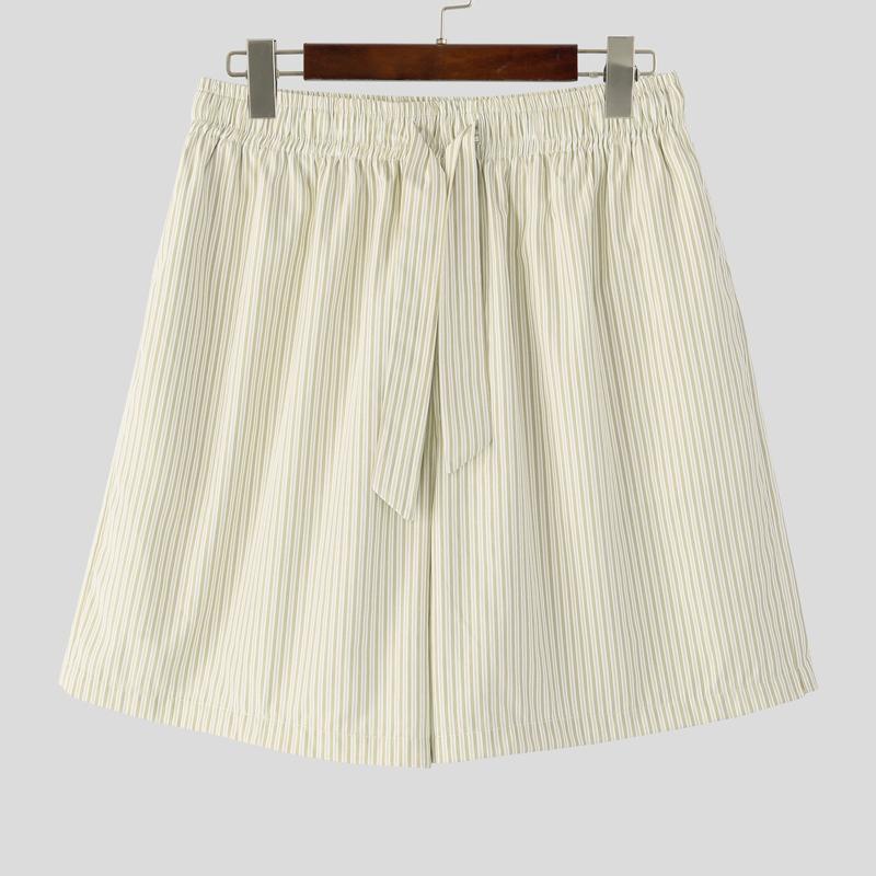 

INCERUN Mens Elastic Waist Striped Print Casual Loose Shorts Mini Pants 5XL хаки