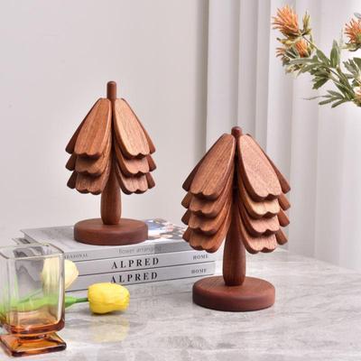 Tapis de Table Arbre de Noël en Bois Massif Haut de Gamme - Support Résistant à la Chaleur pour Casseroles et Plats, Ornement Décoratif