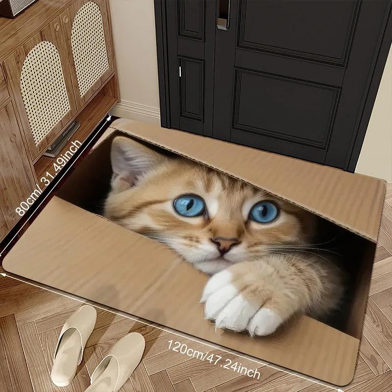 1PC Rainbow Cats Kitchen Rugs Non-Slip Home Door Mats Pop Design Bathroom Rugs Bath Mat Carpet for Home Sink Laundry Decor