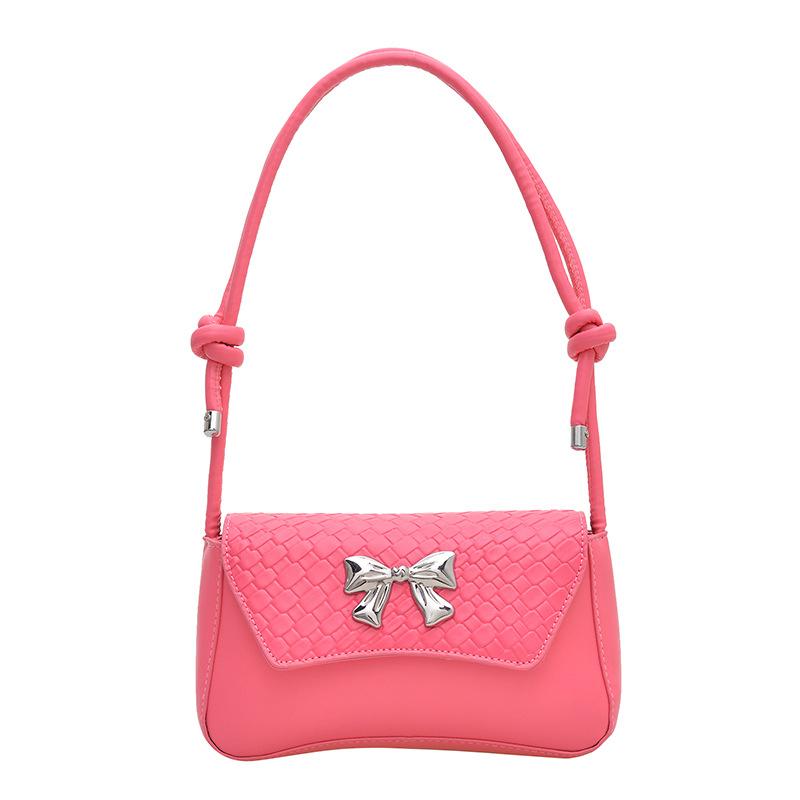 New high-end texture versatile temperament shoulder bag women's solid color bow trendy personalized casual messenger bag
