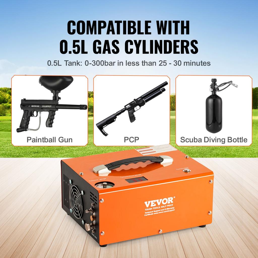 VEVOR PCP Air Compressor, 4500PSI Portable PCP Airgun Compressor with Built-in Converter