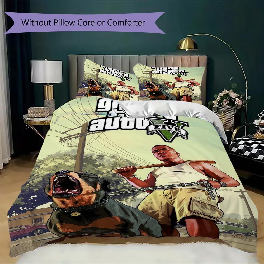 Grand Theft Auto Pattern Bedding Uilt Set Uilt Cover Pillowcase Home Decoration Birthday Gift (1 * Duvet Cover + 2 * Pillowcase Without Core)