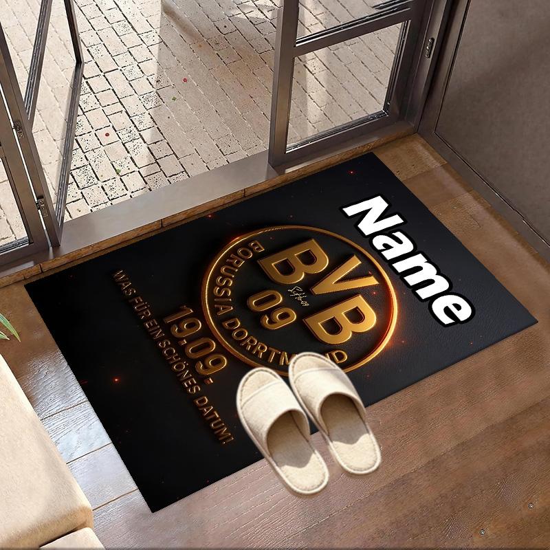 Custom Name Personalized Borussia Dortmund Print Carpet, Versatile Home Decor Rug, for Playroom, Apartment, Balcony, Entryway, Hallway Gift