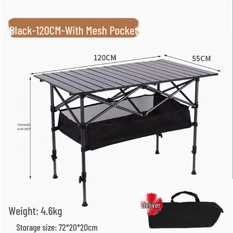 Height-Adjustable Outdoor Foldable Table for Picnic, Camping, and BBQ