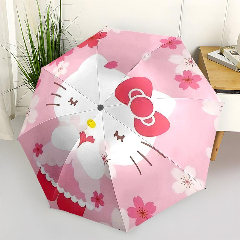 

1pc Hello Kitty Cherry Blossom Umbrella - Automatic Opening & Closing, Portable 3-Fold Design, 8-Bone Iron Frame, Outdoor Umbrella, Perfect Gift for F