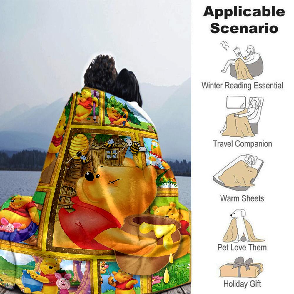 Winnie Pooh Honey Adventure Flannel Blanket Super Soft Warm Cozy Blanket For Sofa Bed Office Travel Allseason Home Decor Gift