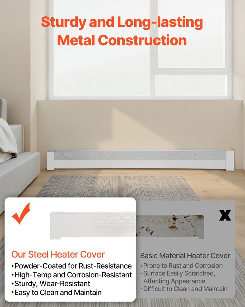 Baseboard Heater Covers, Basic Series 1831 Mm Standard Electric Heating Unit Front Cover for Home Improvement, Heavy-duty Steel, Easy Installation for