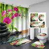 4ks Zen Green Bamboo Buddha Series Súpravy sprchových závesov do kúpeľne Protišmykové kúpeľňové koberčeky Veko WC kryt Podložka pod vaňu