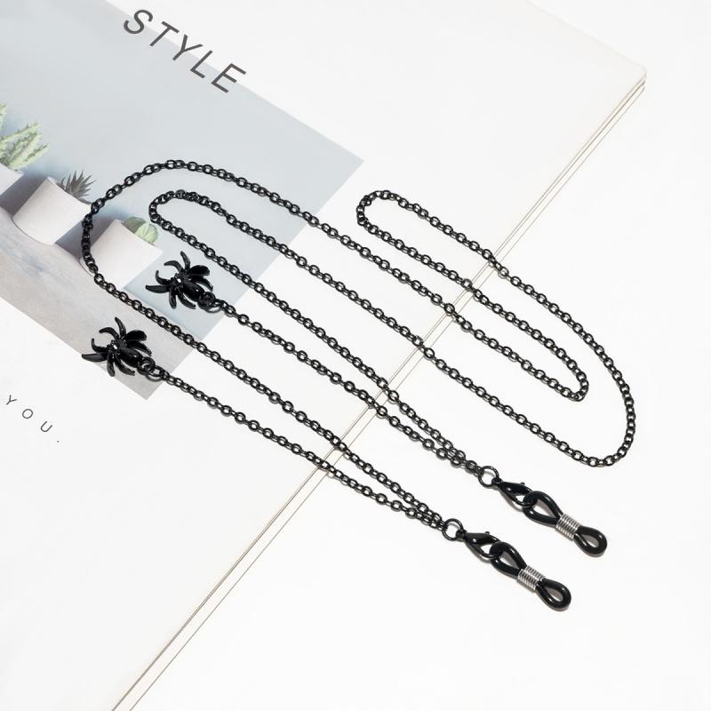 Punk Black Spider Glasses Chain for Men Women Fashion Glasses Holder Sunglasses Spectacles Metal Chain Holder Neck Strap Rope