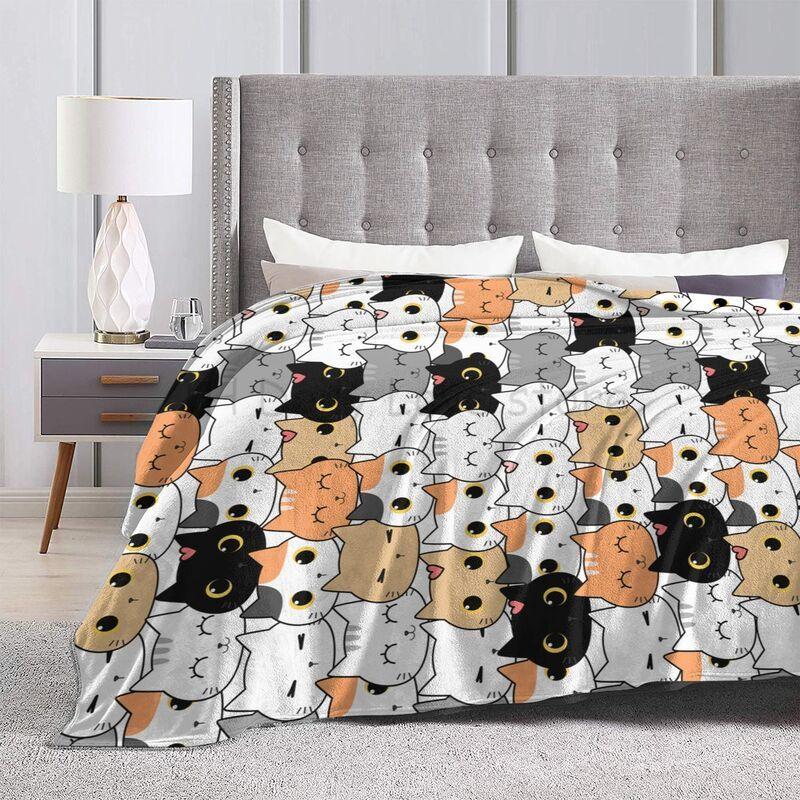 Cute Cat Kitten Cartoon Doodle Throw Blanket Ultra Soft Cozy Fleece Blankets Portable Lightweight Flannel Blanket for Bed Sofa