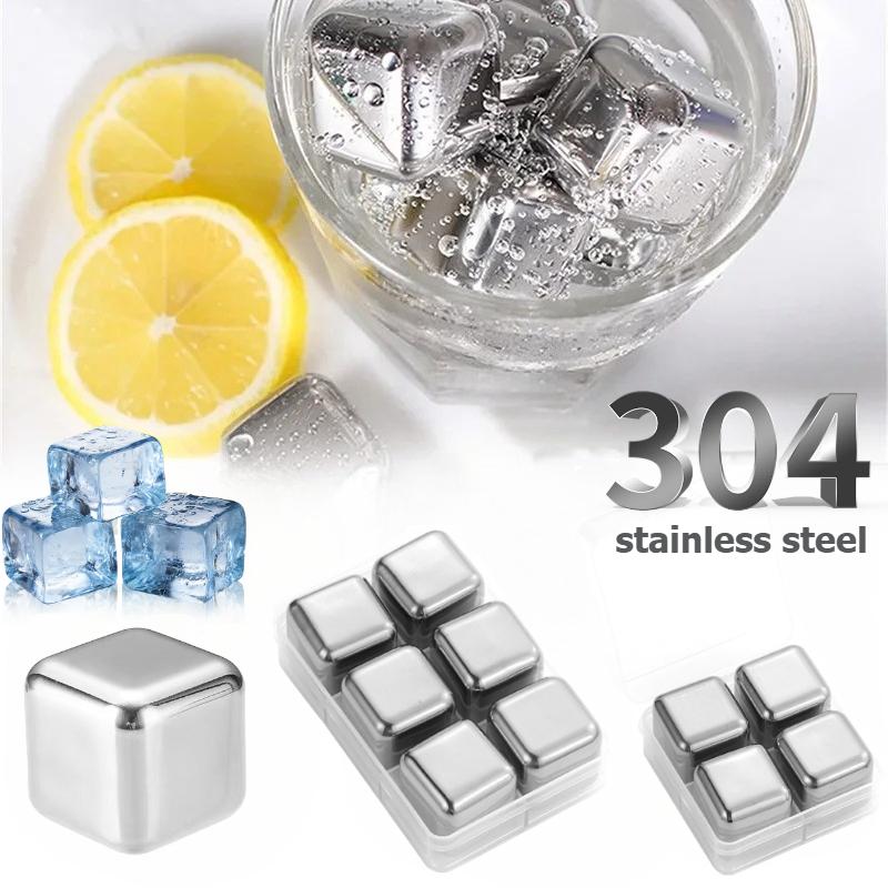 Cubi di Ghiaccio Riutilizzabili in Acciaio Inossidabile 304, Pietre Raffreddanti per Whiskey Birra, Cubetti di Ghiaccio Metallici con Stampo per Ghiaccio per Bar di Casa Festa Articoli per Raffreddamento Bevande