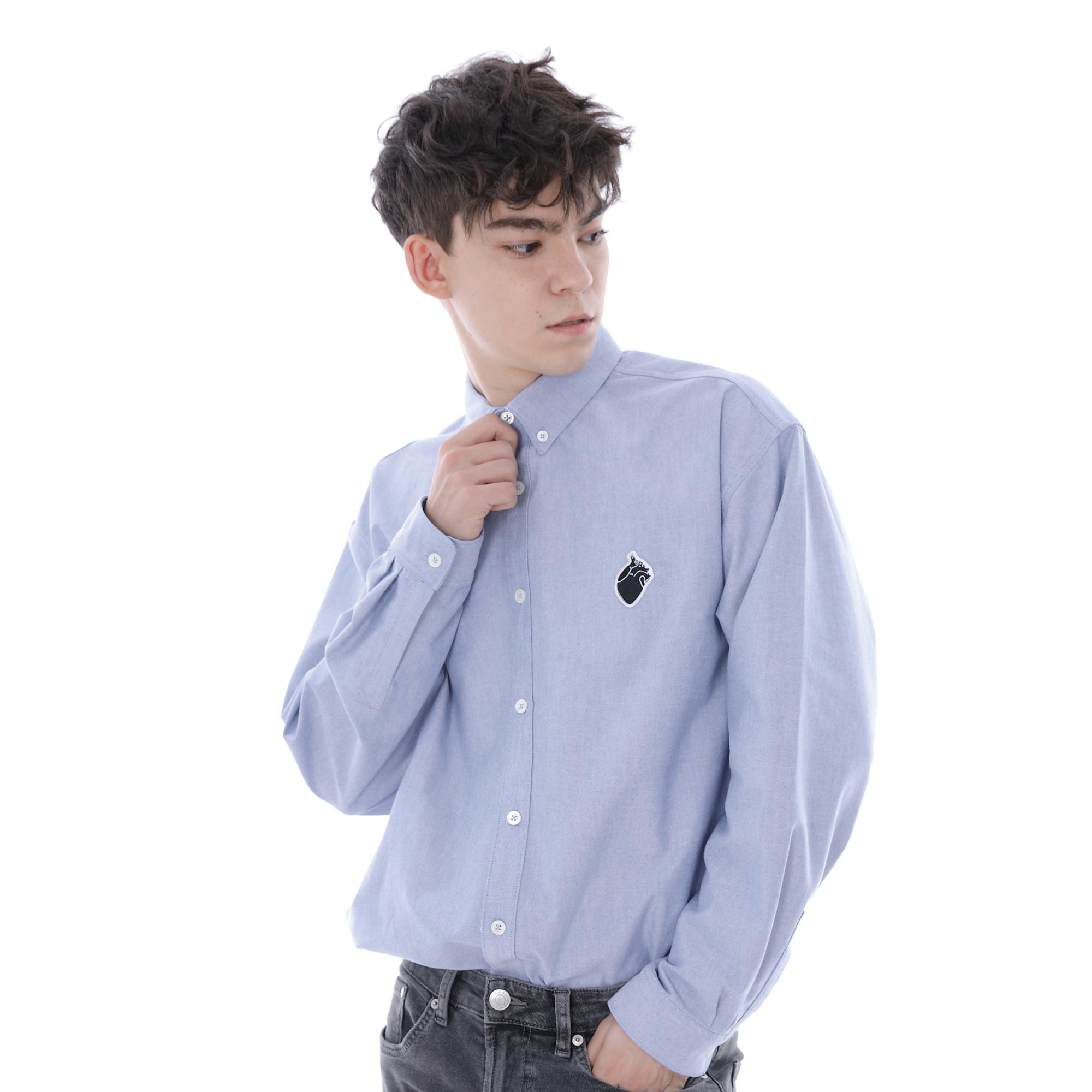 Dolki Small Heart Oxford Oversized Shirt Sky Blue L