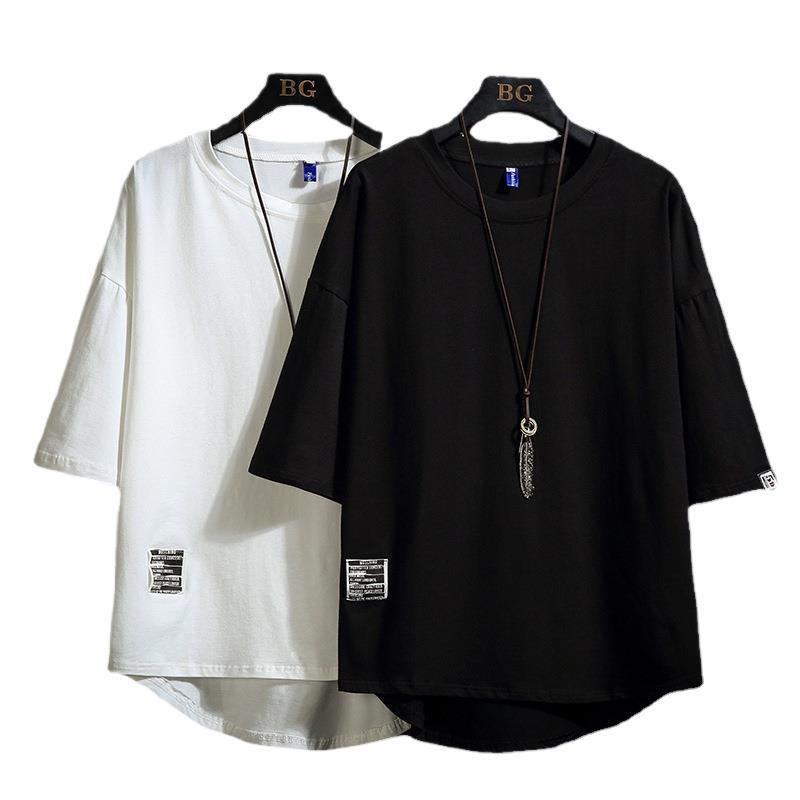 2021 Summer Men's White Loose Fit Korean Trend Short Sleeve T-shirt