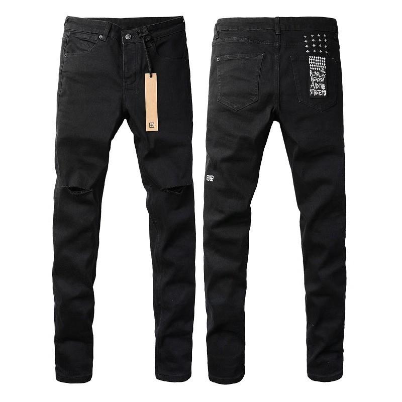 Mens Straight Fit Distressed Patchwork Denim Jeans Vintage Streetwear Style High Waist Ripped Cotton