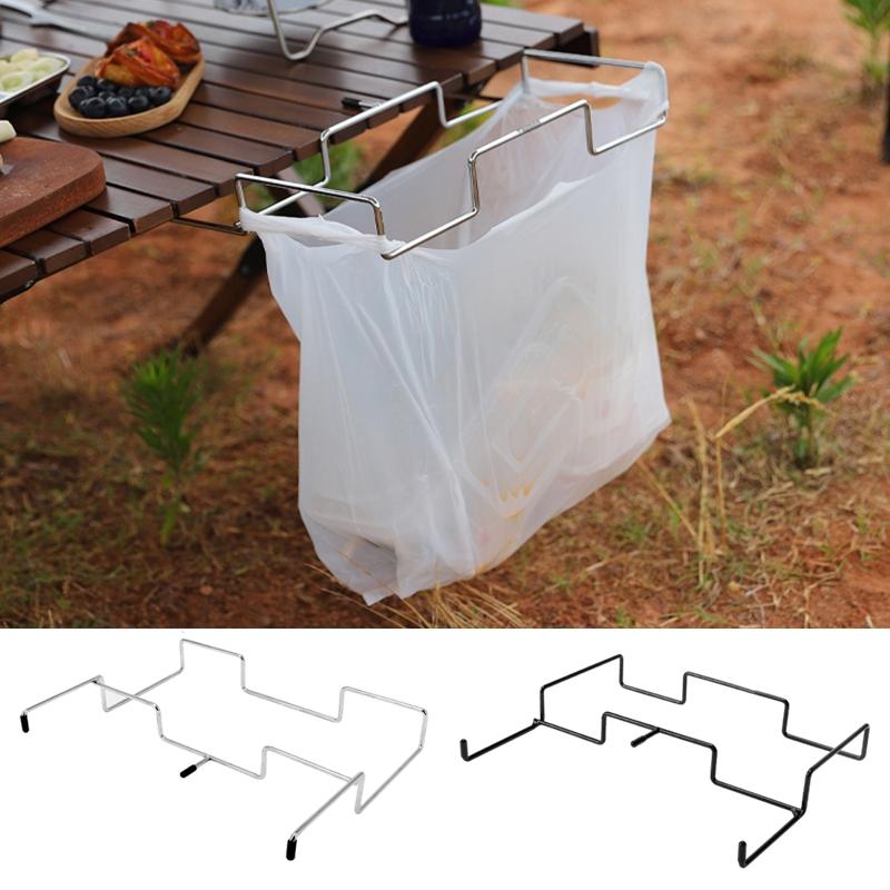 Outdoor Picnic Trash Bag Holder Camping Supplies Foldable Stainless Steel Camping Shelf Kitchen Trash Organizer Rack